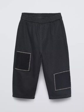 Zara Corduroy Wide Leg / Baggy Pants 2T Grey Patchwork / Patches